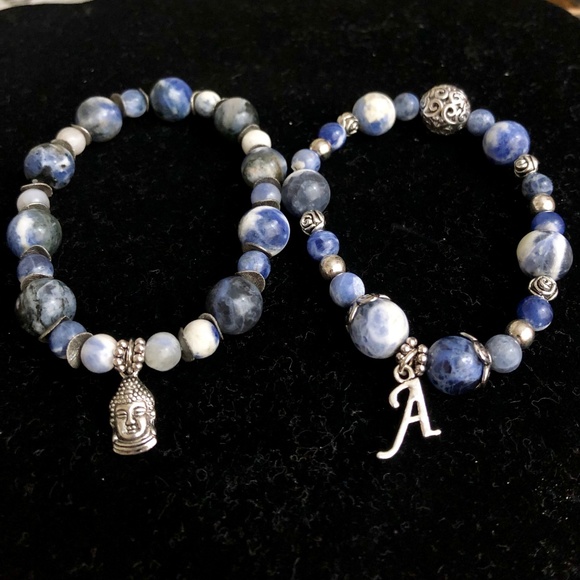 Gemstone Beaded Charm Bracelet Buddha Initial - Picture 2 of 7